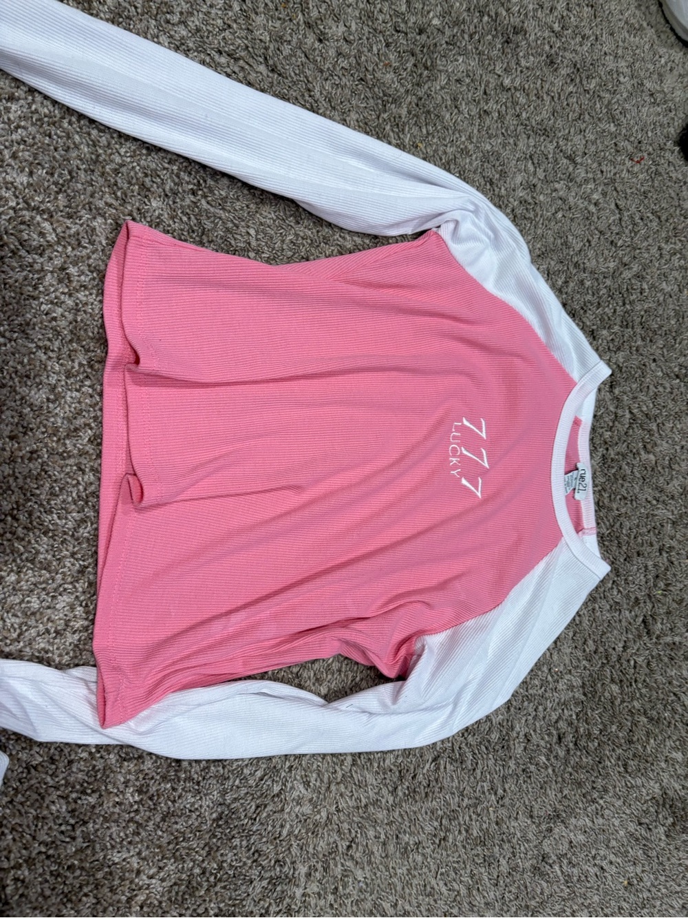 Rue21 Pink Top with White Crew Neck Trim